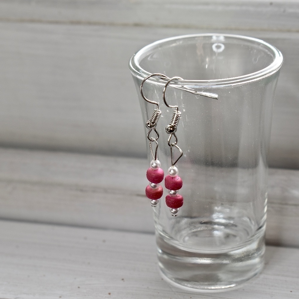 2/$15 Snow Pink Beaded Earrings